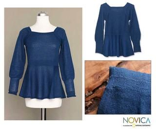 Alpaca Wool 'Always Azure' Sweater (Peru) Novica Women's Clothing