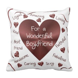Valentines Day Boyfriend Words & Hearts Fun & Cute Pillow