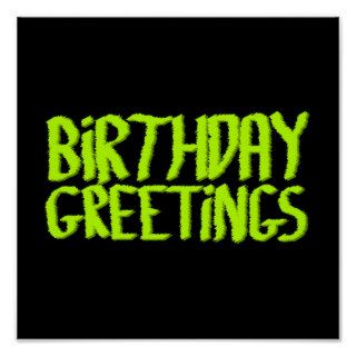 Birthday Greetings. Green and Black. Custom Print