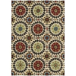 Hand tufted Suzani Ivory Medallion Rug (2'6 x 4') Nourison Accent Rugs