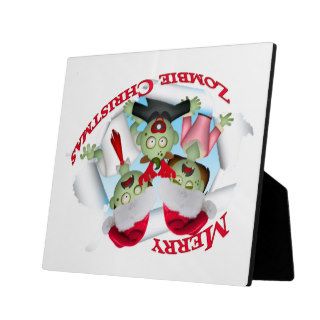Merry Zombie Family Christmas Photo Plaque