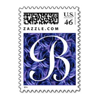 Monogram Letter B Dark Blue Roses Stamp