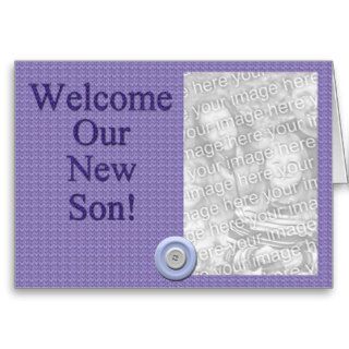 Welcome New Son Knit Look Photo Template  Announce Cards