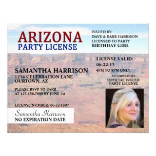 Drivers License Arizona Birthday Invitations