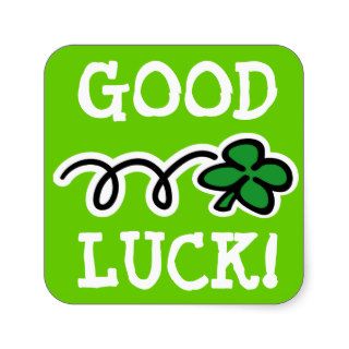 4 Leaf clover stickers saying Good Luck