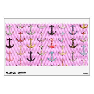Retro girly floral nautical anchor pink chevron room stickers