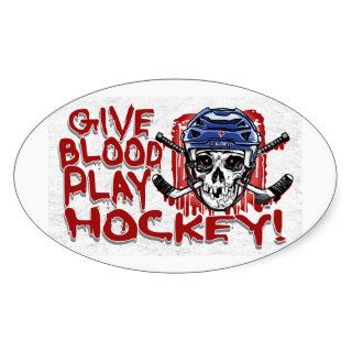 Give Blood Play Hockey Blue Sticker