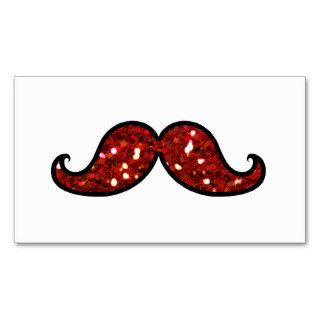 FUNNY RED MUSTACHE PRINTED GLITTER BUSINESS CARD TEMPLATE