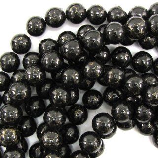 10mm black gold pyrite turquoise round beads 16" strand Jewelry