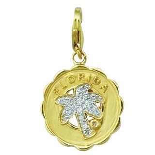 14K Yellow Gold Diamond Florida ( Palm Tree ) Charm Jewelry
