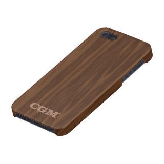 Faux wood brown, add your initials covers for iPhone 5