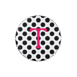 Pink Letter T on Polka Dots Candy Tins