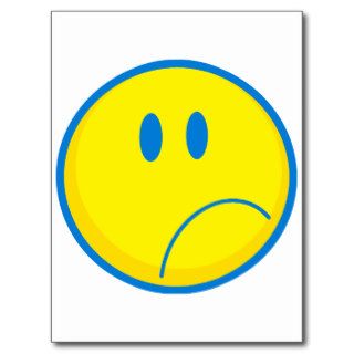 silly sad face smiley yellow and blue postcard