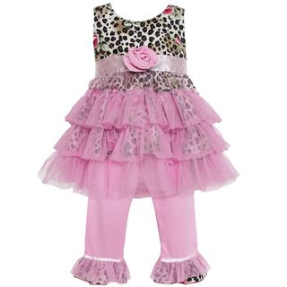 AnnLoren Girl's Leopard and Pink Tulle Top and Capri Pants Set Ann Loren Girls' Sets