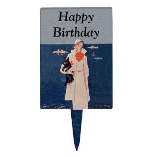 Vintage Lady Scotty Terrier Dog  Happy Birthday Cake Topper