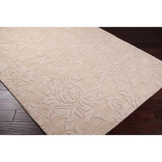 Hand crafted Solid Ivory Damask Embossed Wool Rug (5' x 8') 5x8   6x9 Rugs