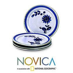 Set of 4 Ceramic 'Blue Chrysanthemum' Salad Plates (El Salvador) Novica Dinnerware