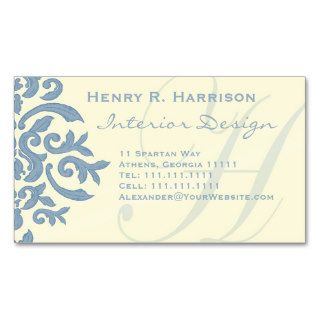 Elegant Blue and Cream Damask Letter H Business Card Template
