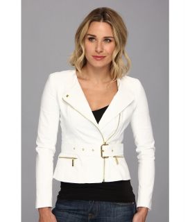MICHAEL Michael Kors Stretch Cotton Double Face Moto Jacket Womens Coat (White)