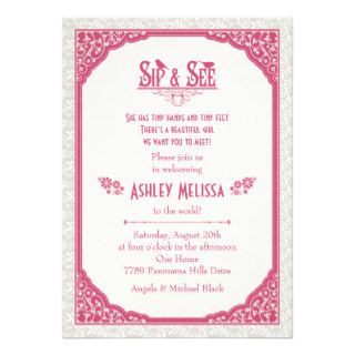 Rose Pink Champagne Lace Sip N See Baby Shower Card