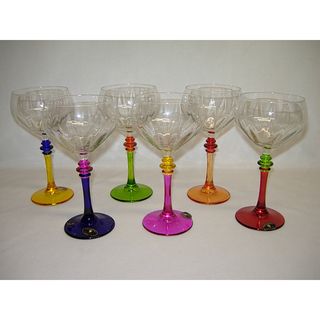 Italian Hand painted Multicolor Fun Wine Glasses (Set of 6) Threestar Wine Glasses