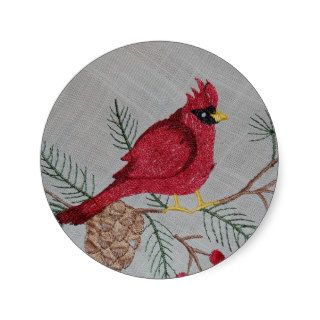 Embroidered Cardinal Round Stickers