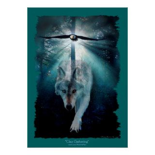 Wolf & Eagle Clan Gathering Wildlife Art Poster