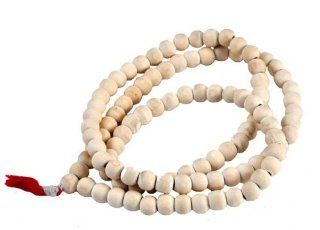 Tibetan Handmade Light Wood 108 Prayer Beads Mala Necklace Jewelry