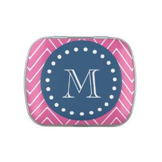 Navy Blue, Hot Pink Chevron Pattern, Your Monogram Jelly Belly Candy Tins