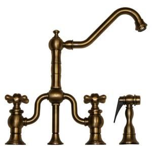 Whitehaus 2 Handle Side Sprayer Kitchen Faucet in Antique Brass WHTTSCR3 9771SPR ABRAS