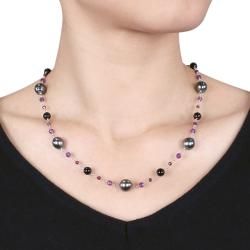 Sterling Silver Black Tahitian Pearl and Multi gemstone Necklace Pearl Necklaces
