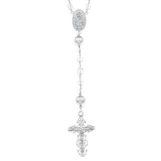 Sterling Essentials White Gold Over Bronze Rosary Necklace with Clear Czech Glass Sterling Essentials Religious Necklaces