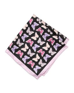 Butterfly Print Silk Pocket Square, Pink/Black