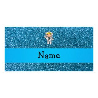 Personalized name astronaut sky blue glitter photo cards