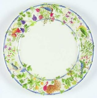 Gien Villa Medicis Dinner Plate, Fine China Dinnerware   Fruit,Flowers,Birds,Red