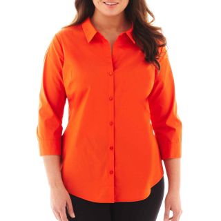 Worthington 3/4 Sleeve Shirt   Plus, Orange