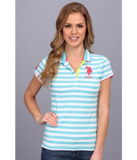 U.S. Polo Assn Striped Polo Womens Short Sleeve Knit (Blue)