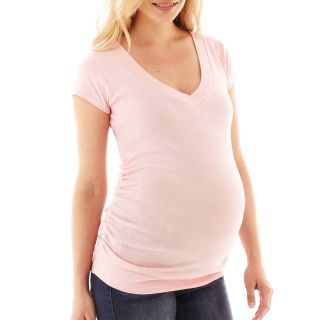 Maternity Short Sleeve V Neck Side Ruched Tee, Pink
