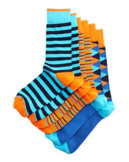 Three Pack Stretch Socks, Orange/Blue/Navy