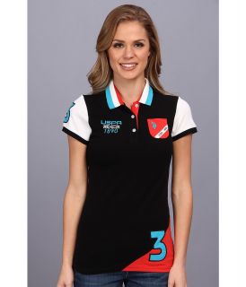 U.S. Polo Assn Color Block Polo with Embroidery Womens Short Sleeve Knit (Black)