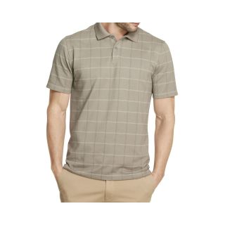 Van Heusen Short Sleeve Windowpane Polo Shirt, Taupe, Mens