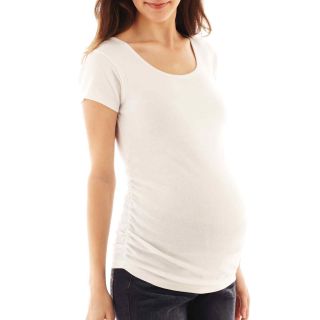 Maternity Scoopneck Side Ruched Tee   Plus, White