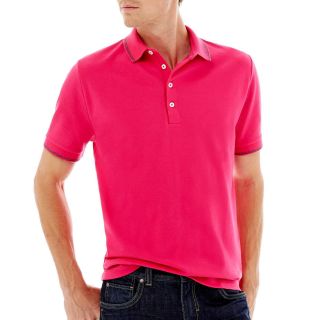 CLAIBORNE Tipped Piqué Polo Shirt, Pink, Mens
