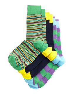 Three Pack Stretch Socks, Green/Purple/Navy