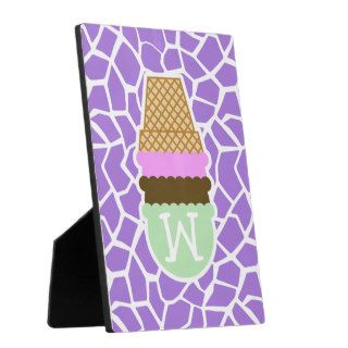 Ice Cream; Amethyst Purple Giraffe Animal Print Photo Plaques