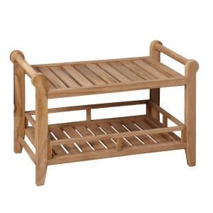 29 in. Teak Rectangular Slatted Shower Seat with Handles ISS167