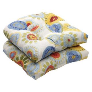 Outdoor 2 Piece Wicker Chair Cushion Set   Blue/White/Yellow Floral
