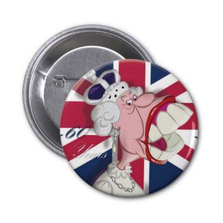 Queen Elizabeth Cartoon Button 60th Anniversary