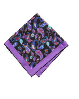 Original Paisley Silk Pocket Square, Black/Purple