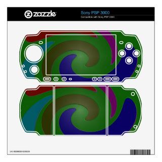 Colorful green blue red pink swirl abstract skins for the PSP 3000